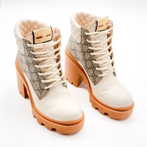 Gucci Cream and Tan Heeled Boots